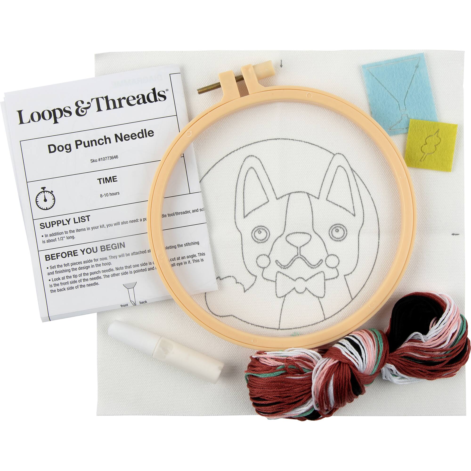 6" Dog with Martini Punch Needle Kit with Hoop by Loops & Threads®